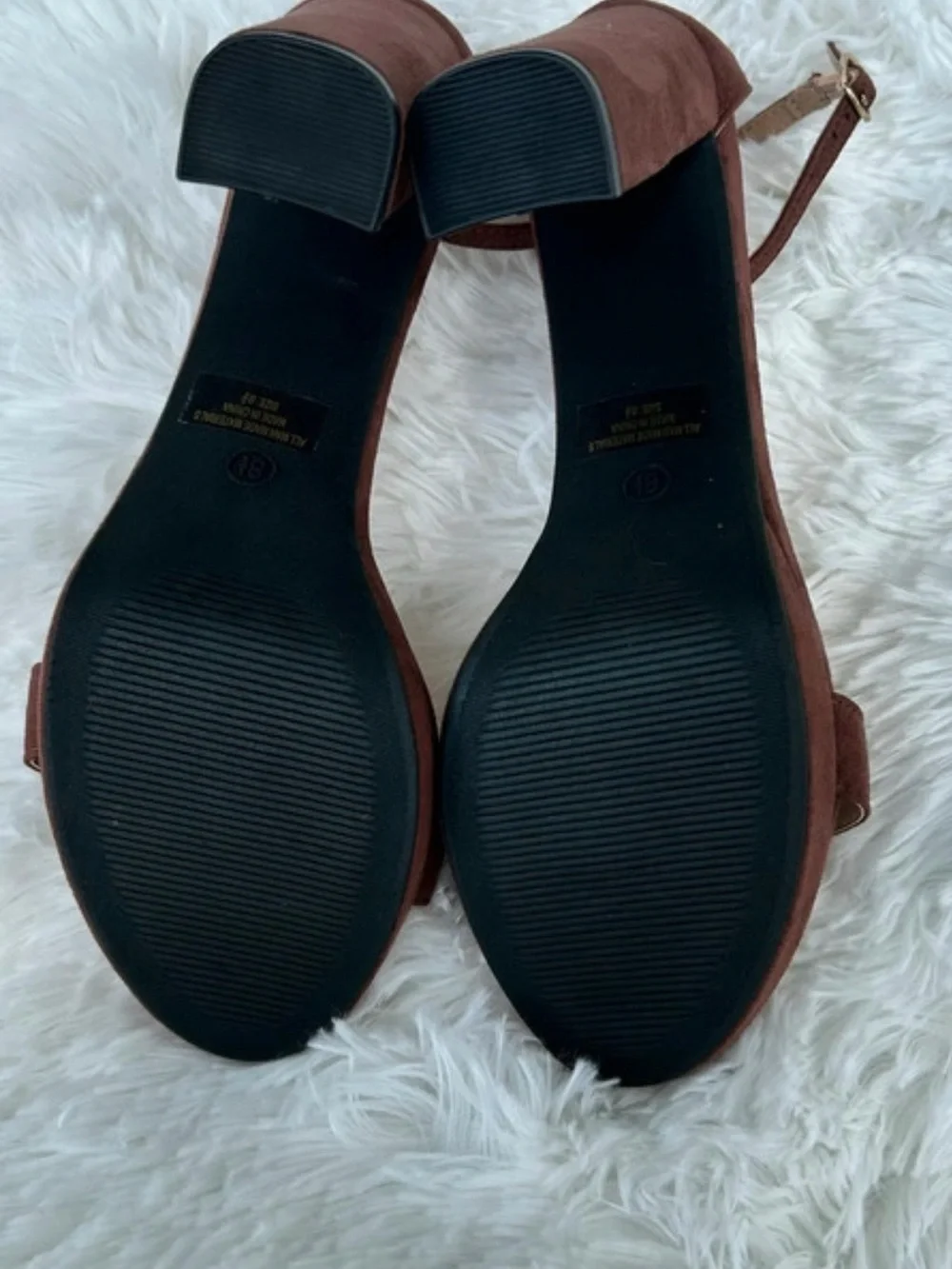 Fashion Nova Dark Brown Suede Block Heel Ankle Strap Sandals